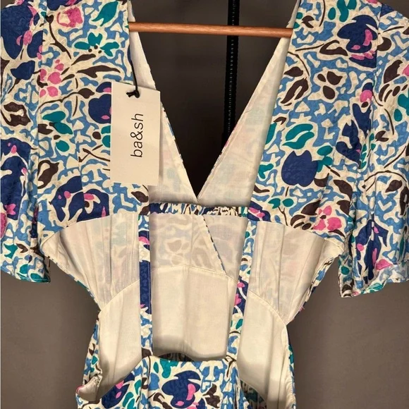 ba&sh NWT Ova Maxi Dress Floral Print Open-Back Backless Flowy Blue White XS / 0 - Picture 9 of 11